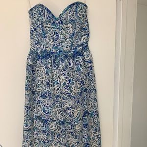 Strapless Blue White Parker Dress
